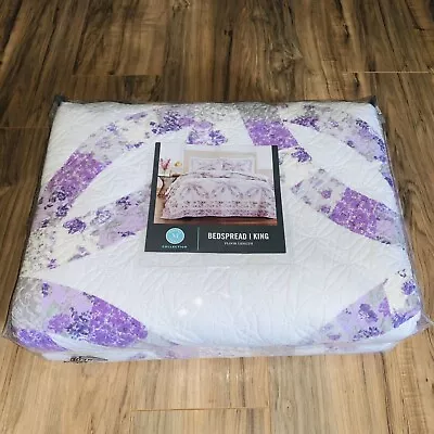 Martha Stewart Lilac Garden King Bedspread Purple Vintage Shabby Chic Farmhouse • $159.95