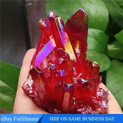 100g Large Natural Red Aura Crystal Titanium Quartz Cluster VUG Specimen Healing • $11.20