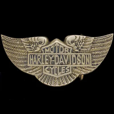 Vintage 70s NOS Harley Davidson Wings Bar Shield Biker Chopper Brass Belt Buckle • $46.75