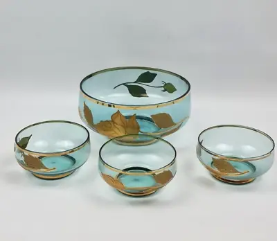 Vintage Bohemia Subtle Blue Green Color Serving Bowl And 3 Dessert Bowls • $16.23