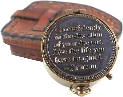 Vintage Compass Engraved Thoreau Poem Handmade Hiking Compass With Leather Case • $68.99