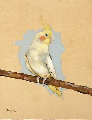 Wildlife Art - Original Oil Painting - Cockatiel / Corella Parrot Bird Portrait • $124.34