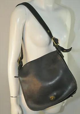 Vintage COACH Stewardess Bag Black Natural Glove-Tanned Leather 1970s NY City • $349.95