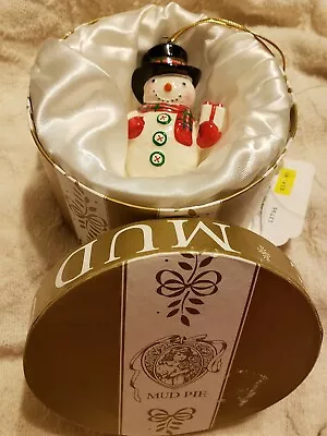 Mud Pie Snowman W Black Hat Ornament  Pre-owned In Box • $12.95