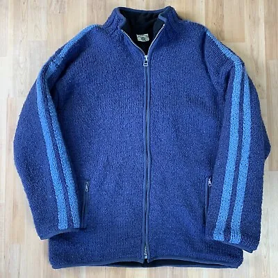 £30 • Buy Pachamama Heavy Knit Fleece Lined Full Zip Wool Jumper Size L Blue