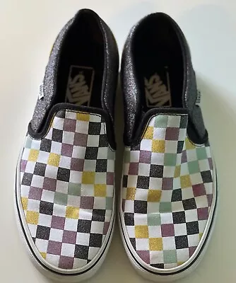 Vans Women's Off The Wall Slip On Checkered Glitter Shoes Size 8.5 Pink Yellow • $35