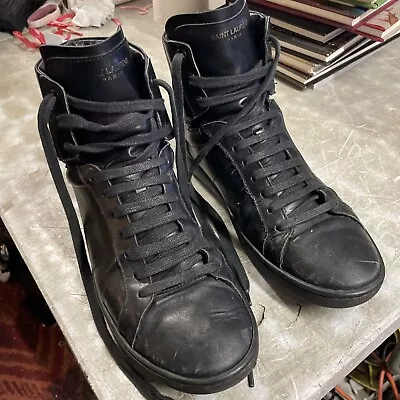 Authentic Saint Laurent Black YSL SL/01H Leather High Top Sneakers Men 8.5 41.5 • $10