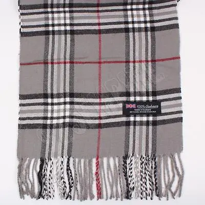 Men's 100% CASHMERE Scarf Gray Tartan Plaid Stripe Design Soft • $7.99