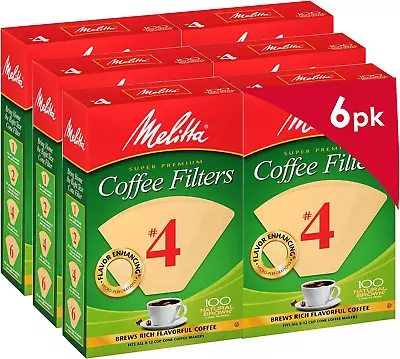 Melitta #4 Cone Coffee Filters Natural Brown 100 Count Pack Of 6 600 Total • $34.89