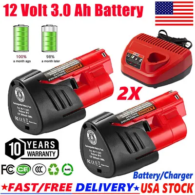 2Pack 3.0Ah Replacement For MILWAUKEE  48-11-2401 12V Lithium Battery/Charger • $20