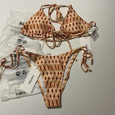 New Rhythm Ladies Maya Geo Pink Padded Bikini Swimwear Set Size 8-10 • £40