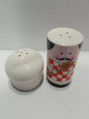 Chef Hat Stackable Salt Pepper Shakers Spoon Plaid Apron Plugs Vintage Gift • $14.85