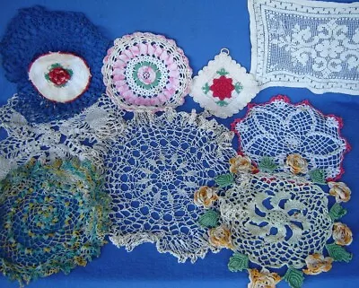 Lot Of 10 Doilies ~ Crochet Lace Antique Vintage Hand Made Variety Shapes Sizes • $19.50