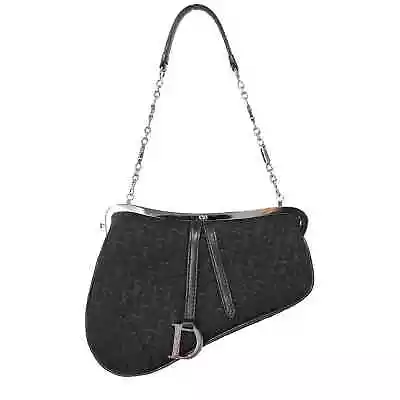 Christian Dior Black Trotter Mini Saddle Bag Chainlink Charm Shoulder Bag Clutch • $2159.99