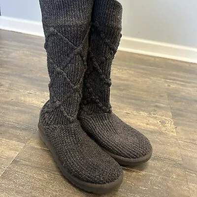 UGG Women Gray 5879 Argyle Pull On Mid Calf Sweater Boots Size 9 FLAWED* USED • $12