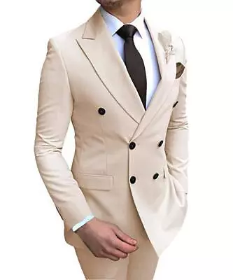 Formal Dress Men Double Breasted Blazer Slim Fit Jacket Wedding Froom 2pcs Suits • $92.39