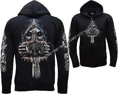 £22.99 • Buy New Grim Reaper Biker Sword Glow In The Dark Zip Zipped Hoodie Hoody Jacket