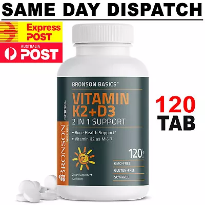 Bronson Vitamin K2 MK7 125mcg + D3 5000IU 120 Tablets Non-GMO Gluten-Free • $32.95