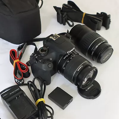 Canon EOS 1200d 18.0mp SLR Kit: EF-S 18-55 EF-S 55-200 Lens 2 Batteries & Case • £162