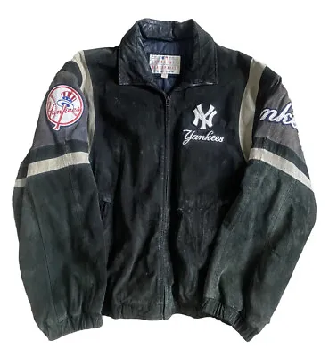 Vintage New York Yankees M Leather Jacket MLB Genuine Carl Banks G-III Black • $124.99