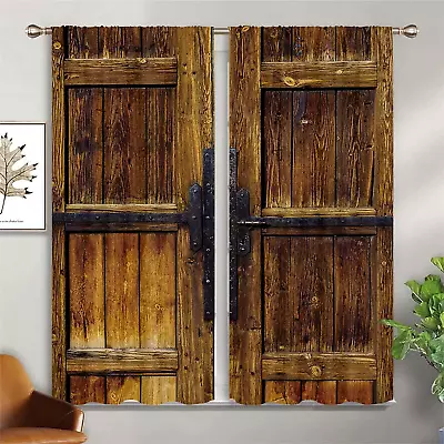 Rustic Barn Door Curtains Farmhouse Brown Wooden Western Vintage Wood Country  • $27.87