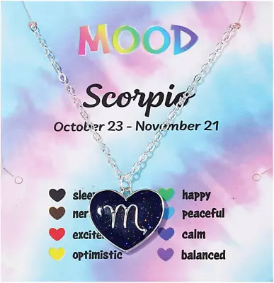 12 Constellation Color Changing Heart Necklace With Card - Mood Horoscope Jewelr • $28.11