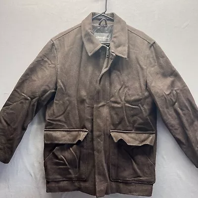 Vintage Eddie Bauer Wool Pea Coat Mens Small Brown Zip Lined Collar Pockets Warm • $44.96