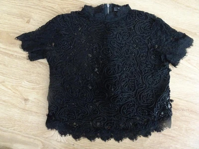 £8.99 • Buy ZARA Ladies Black Lace Short Sleeve Top UK 10 MEDIUM EXCELLENT