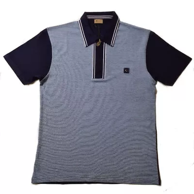 Gabicci Vintage Mens Marvin Zip Polo Shirt In Navy • £37.95