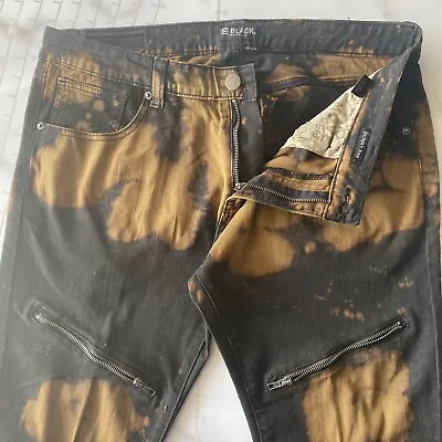 Black Premium Size 36x32 (36x31) Black & Yellow Skinny Leg Zippered Denim Jeans • $72.71