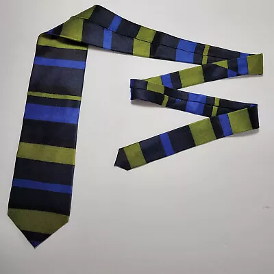 Bugatchi Men's Blue Striped 100% Silk Necktie Handmade • $12.49