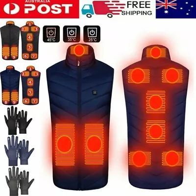9-Areas Heated Vest Jacket USB Electric Heated Unisex Winter Touch Screen Gloves • $42.98