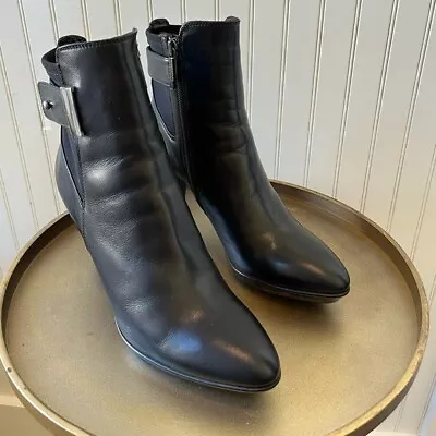 Aquatalia Vera Gomma Leather Heeled Ankle Bootie | Black | Size 8.5 | Euc • $85