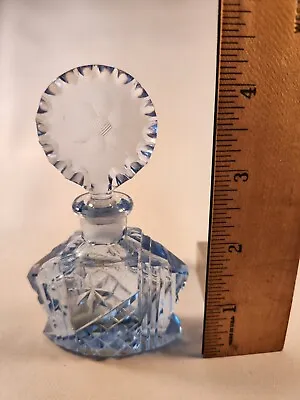 Vintage Light Blue Hand Cut Czech glass Crystal Perfume Bottle • $30