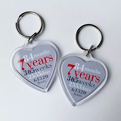 2x 7th Anniversary 7 Years In Time Wedding Anniversary Heart Keyring Gift  • £3.41