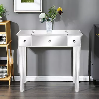 Mirrored Makeup Table W/ Flippable Desktop Silver Dressing Table & Vanity Table • $168.95
