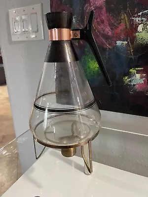 Coffee Carafe With Stand Glass And Copper Mid Century Modern  10 Inches • $25