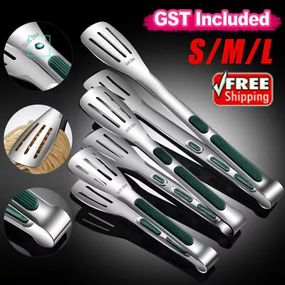 1-3x Anti-Slip Stainless Steel Kitchen Food Tongs Grill Meat Bread Serving Clip • $10.81