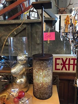 Unusual Vintage Cylinder Caged Rock Ceiling Pendant Light 3 Available  • $395