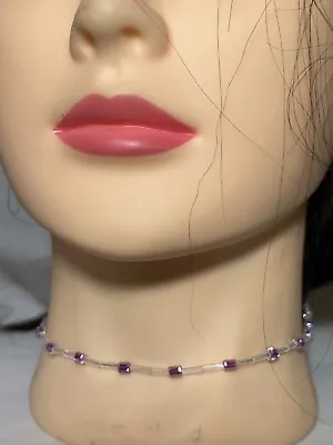 Handmade 90's Clear Acrylic Purple Glass Choker Necklace Screw Clasp H1445 • $17.99