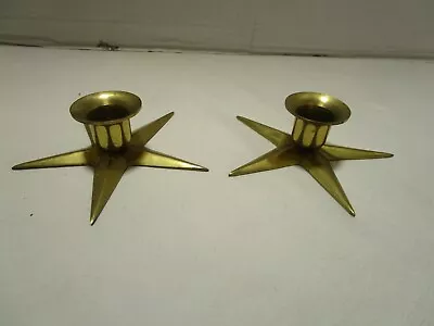 Mid Century Modern BRASS CANDLEHOLDERS STAR Set 2 1960’s Atomic Japan • $44