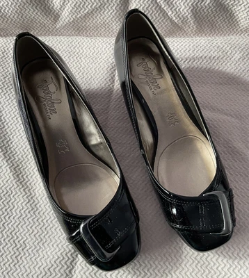 £14 • Buy M&s Footglove Wider Fit Black Patent Wedge Shoes Size 4