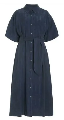 NWT Mara Hoffman Ayao In Blue Linen Blend Short Sleeve Maxi Shirt Dress XS • $155