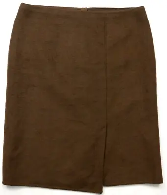 M&S Autograph Skirt 22 Brown Oak Mock Wrap Thick Felted Wool Blend Midi Heavy • £19.99