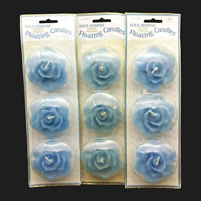 Wild Jasmine Scented Floating Wax Candles 9ct 2.5  Vtg 1990s Blue Flower Shaped • $18.72