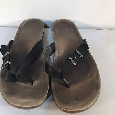 Ugg Black Leather Adj. Buckle Flip Flops Womens Size 9 EUC  • $17.99