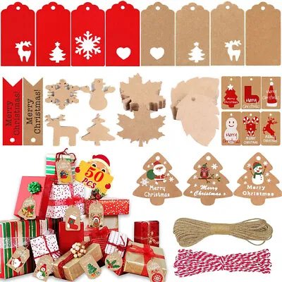 £2.91 • Buy 50 Christmas Blank Gift Tags Brown Kraft Paper Labels Birthday Cards Free Twine