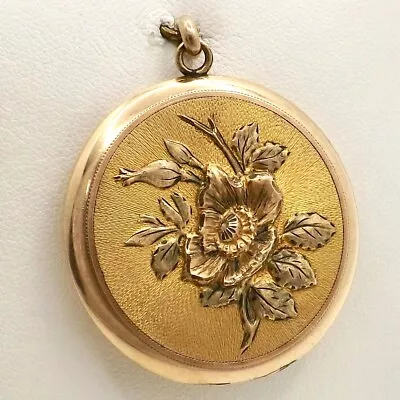 Victorian Flower Picture Locket Medal Charm Pendant 1/4 Gold Filled Shell Large • $284.05