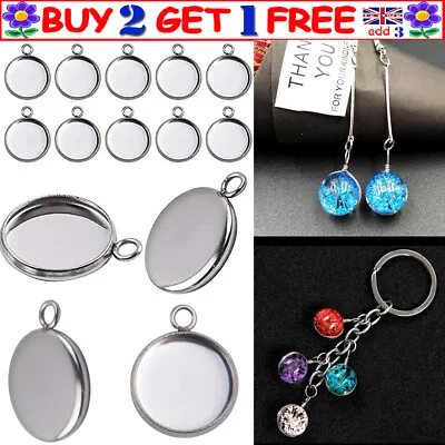£4.89 • Buy 6-30mm 1 Bag Stainless Steel Round Blank Bezel Pendant Tray For Jewelry Making