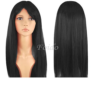 Womens 18” Full Long Fancy Dress Wigs Straight Cosplay Costume Ladies Wig Party • £6.95